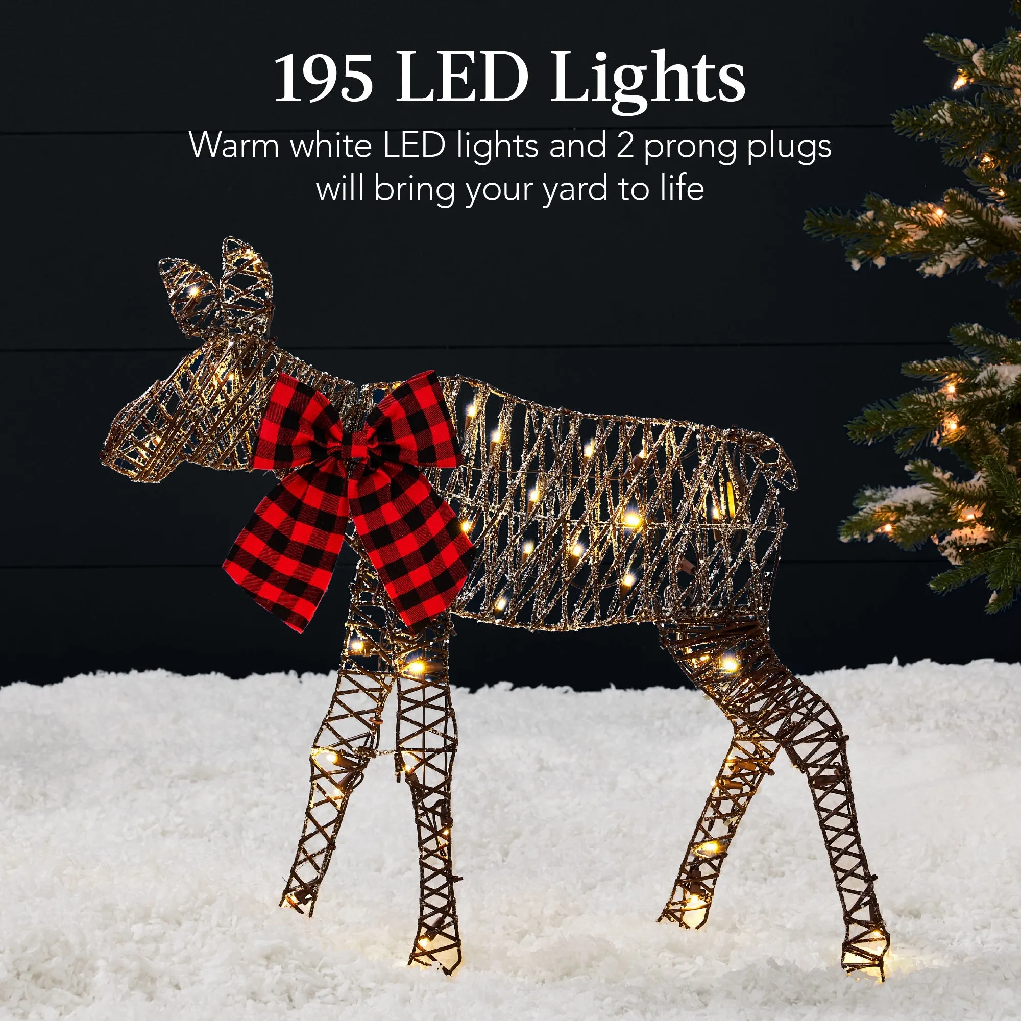 3-Piece Lighted 2D Christmas Moose Set Outdoor Decor w/ 195 LED Lights - 4ft