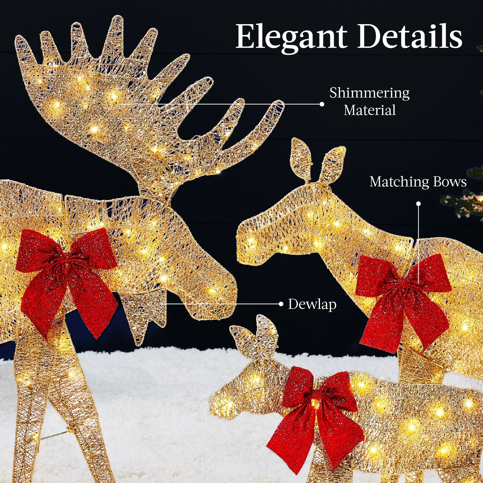 3-Piece Lighted 2D Christmas Moose Set Outdoor Decor w/ 195 LED Lights - 4ft