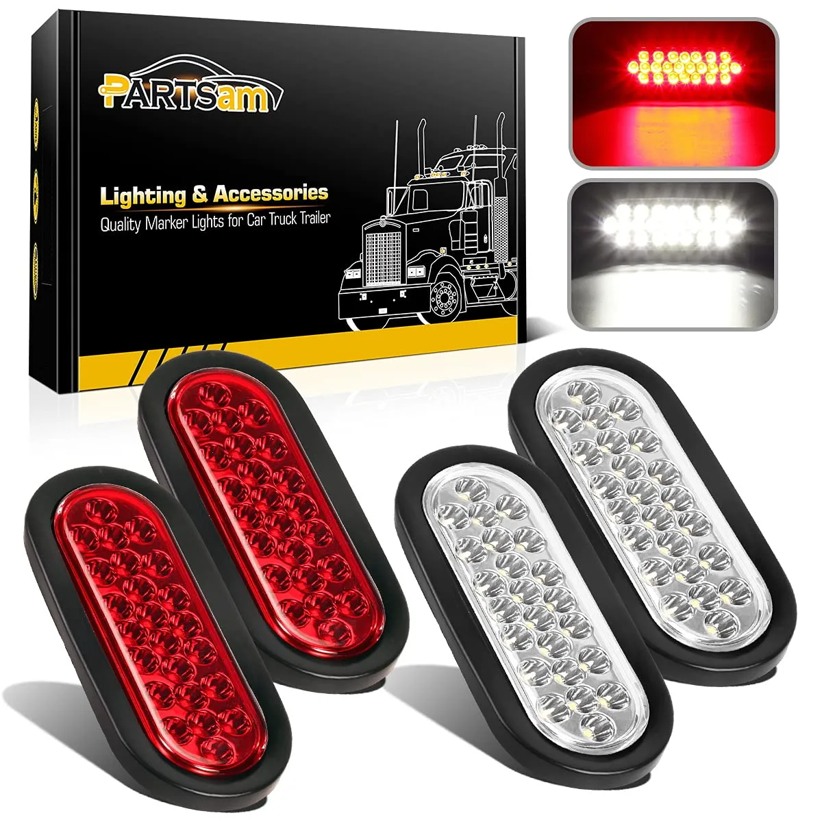 6" LED Oval Stop Turn Tail Lights Brake Backup Reverse Light Kits for Truck Trailer Bus RV Camper