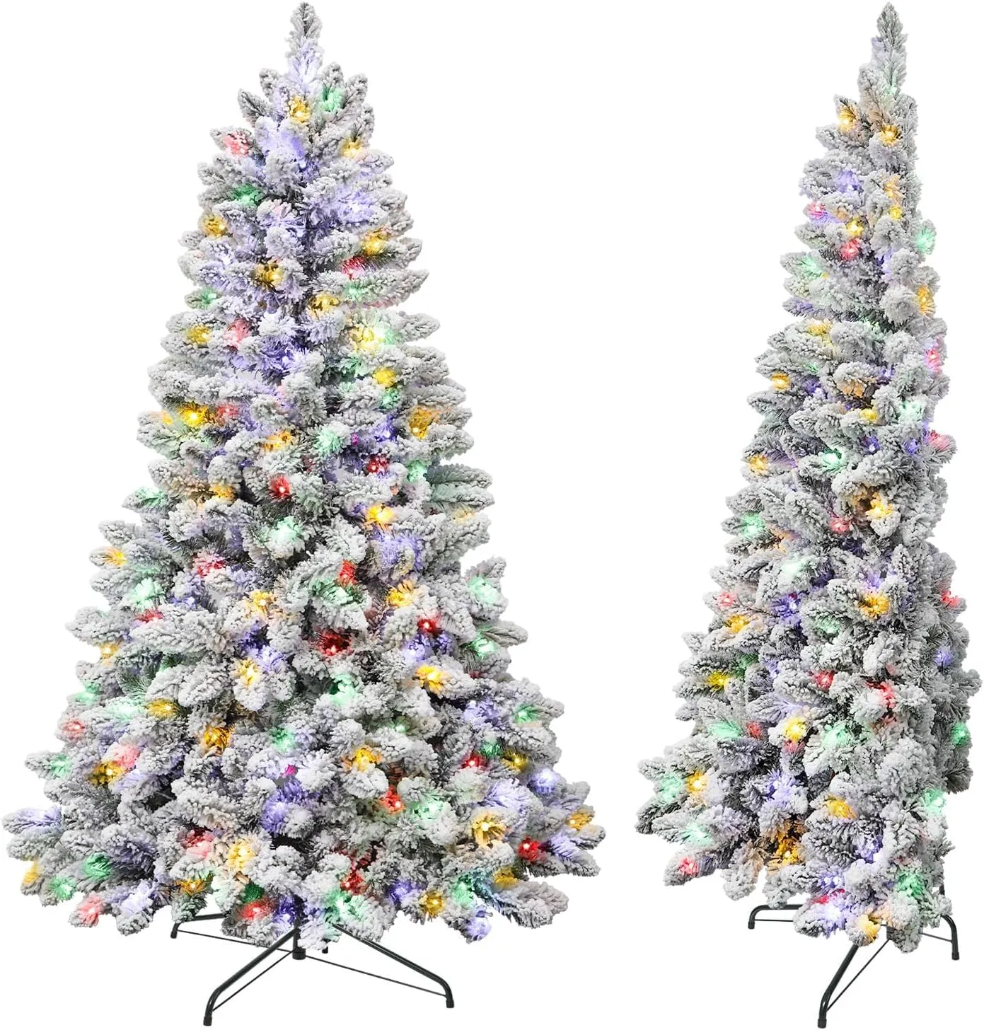 7.5ft Half Multi-Colored LED Lights Prelit Snow Flocked Artificial Christmas Tree with Remote Control