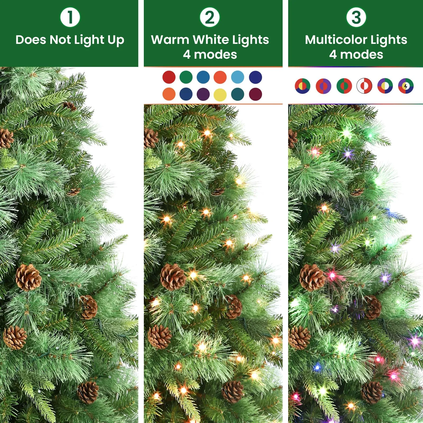 7ft Prelit Led Color Changing RGB Lights Artificial Hinged Christmas Pine Tree with Remote Control