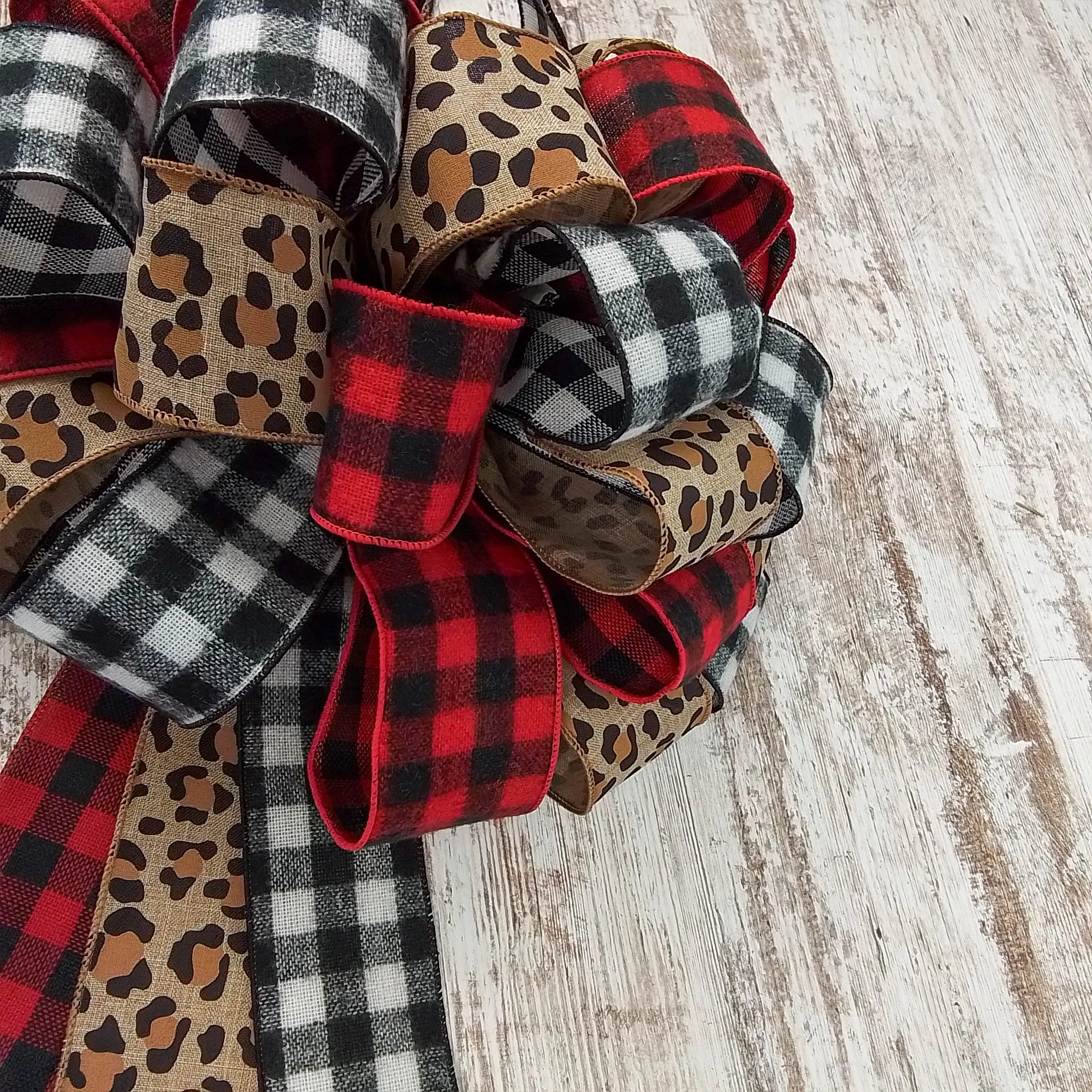 Animal Print Buffalo Plaid Christmas Tree Topper Bow