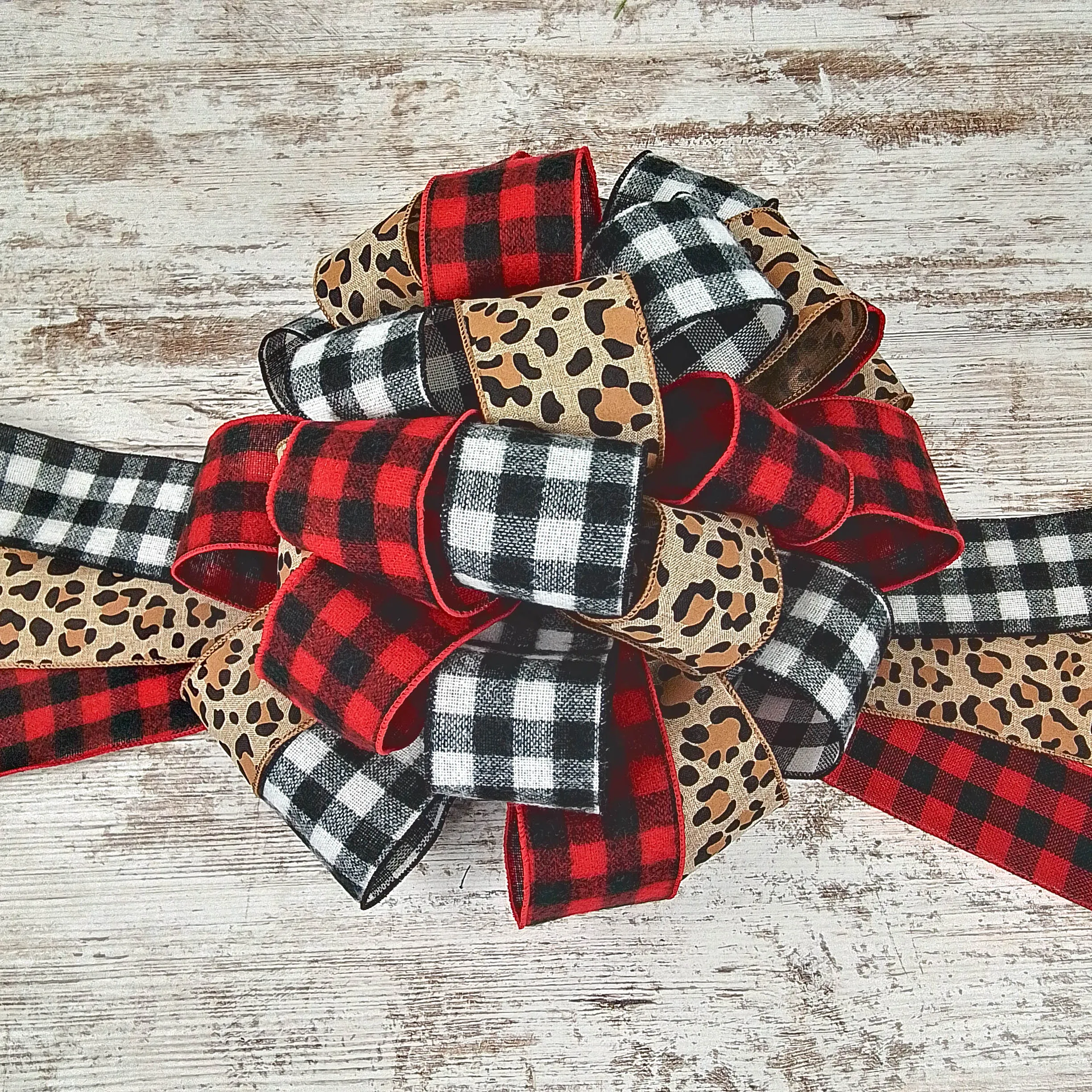 Animal Print Buffalo Plaid Christmas Tree Topper Bow