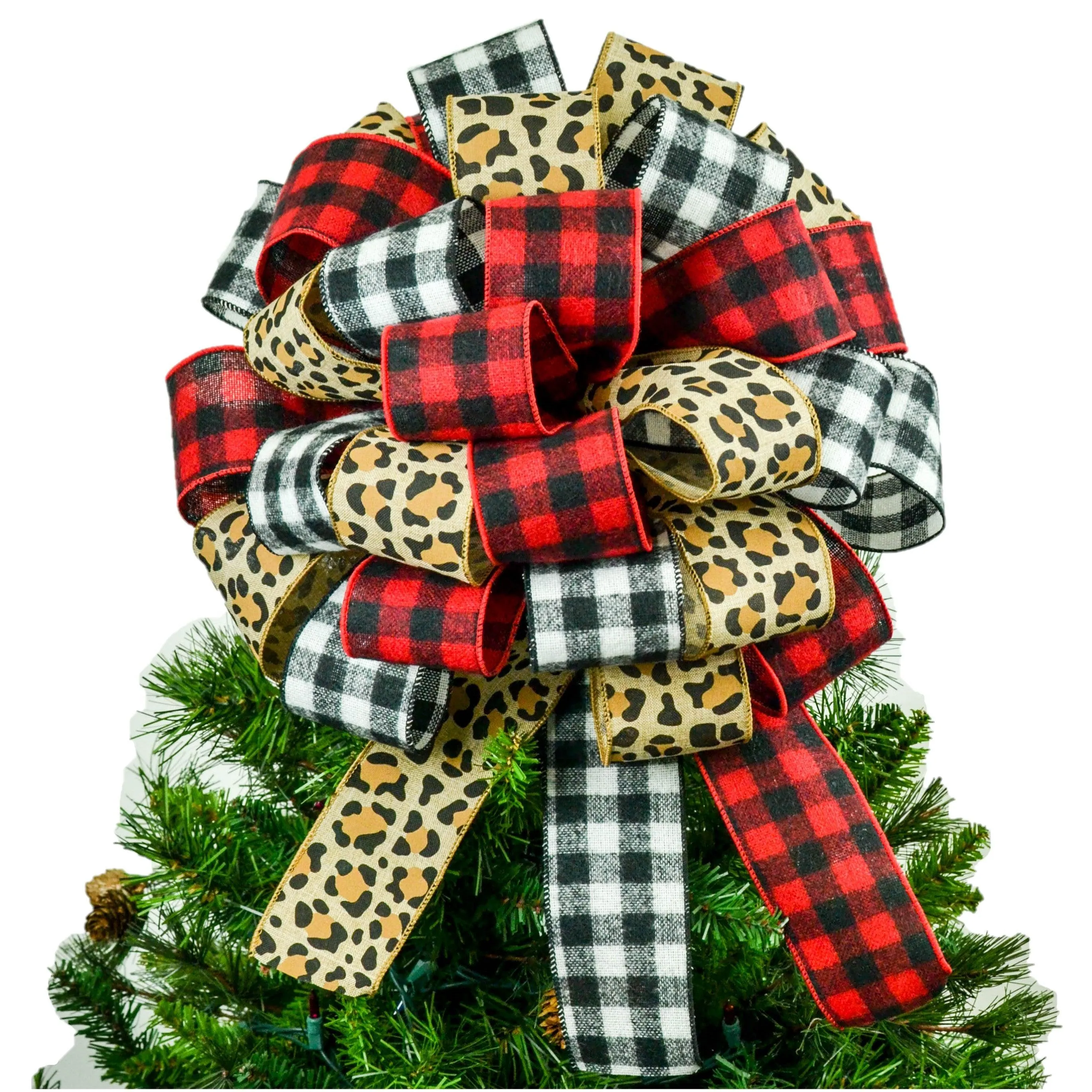 Animal Print Buffalo Plaid Christmas Tree Topper Bow