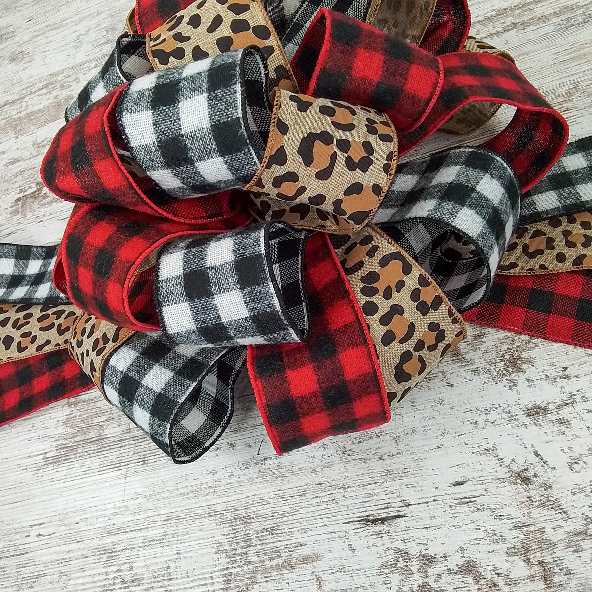 Animal Print Buffalo Plaid Christmas Tree Topper Bow