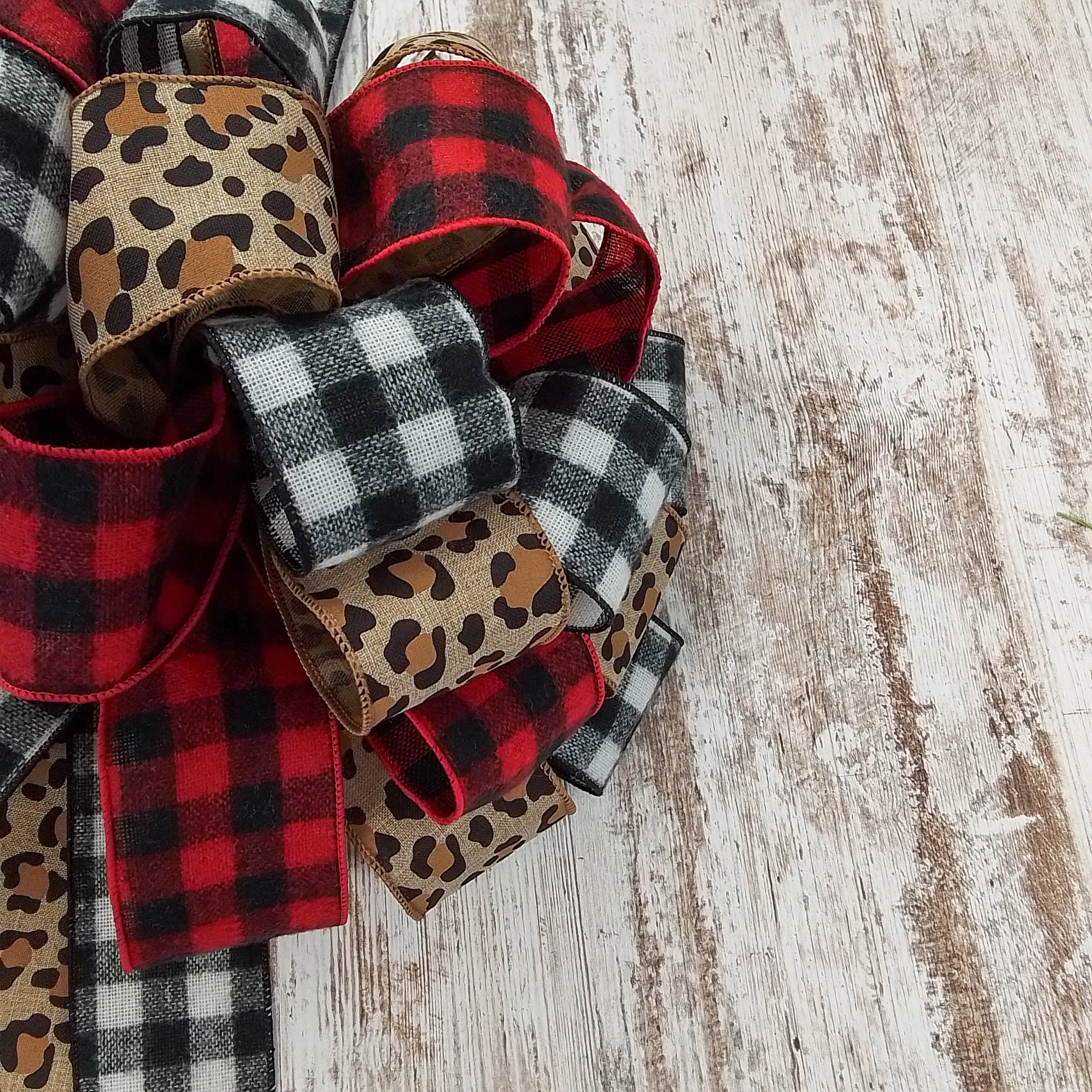 Animal Print Buffalo Plaid Christmas Tree Topper Bow