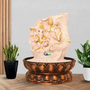 Art N Hub Lord Ganesha Indoor Outdoor Table Top Fengshui Water Fountain Office Decorative Items Best Ornaments for Home Decor (20 x 20 x 26 CM | Dotted Pink Golden)