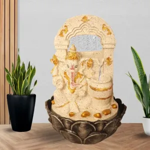 Art N Hub Lord Ganesha Indoor Outdoor Table Top Fengshui Water Fountain Office Decorative Items Best Ornaments for Home Decor (27 x 27 x 41 CM | Dotted White Golden)