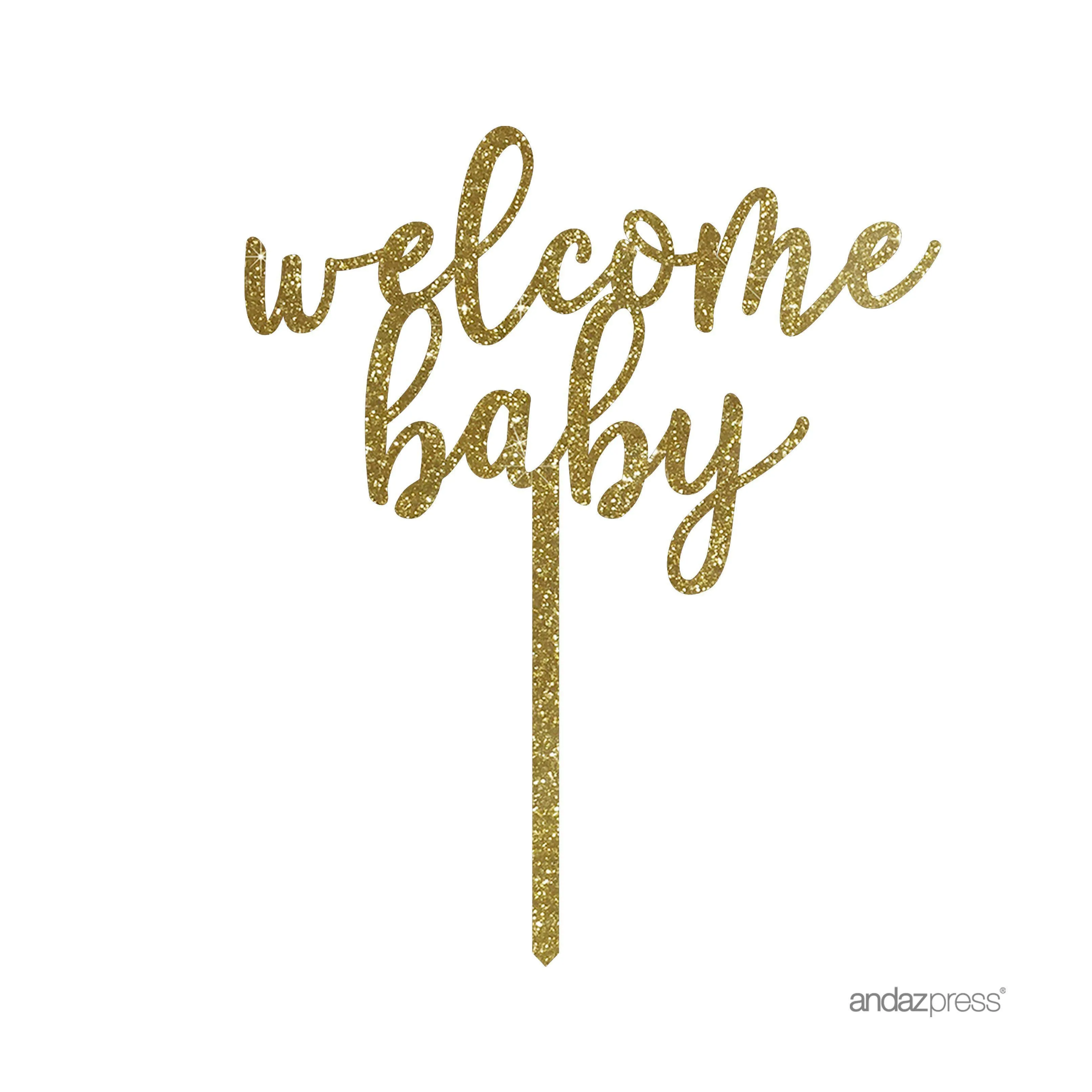 Baby Shower Welcome Baby Glitter Acrylic Cake Toppers