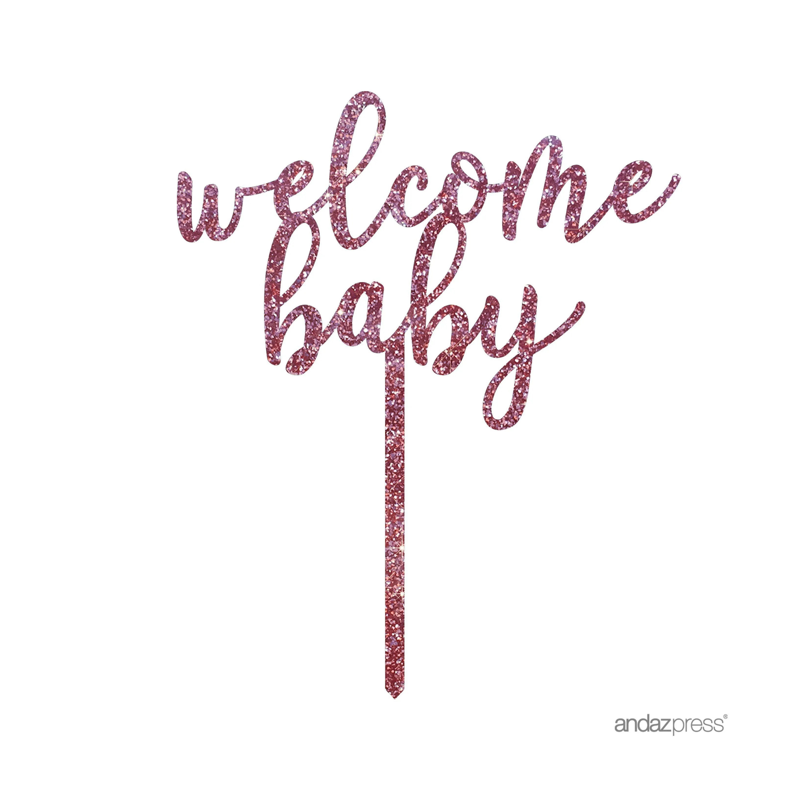 Baby Shower Welcome Baby Glitter Acrylic Cake Toppers