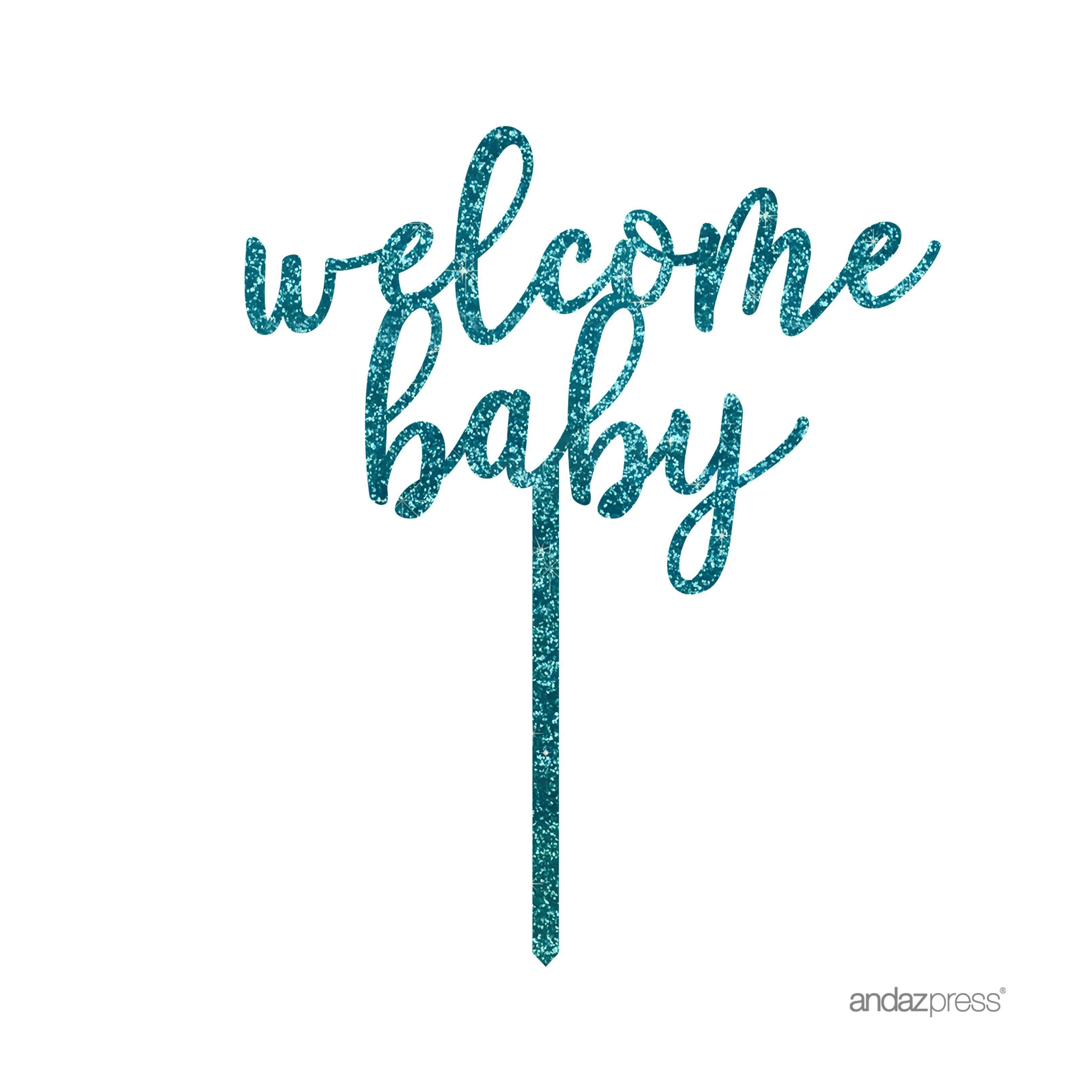 Baby Shower Welcome Baby Glitter Acrylic Cake Toppers