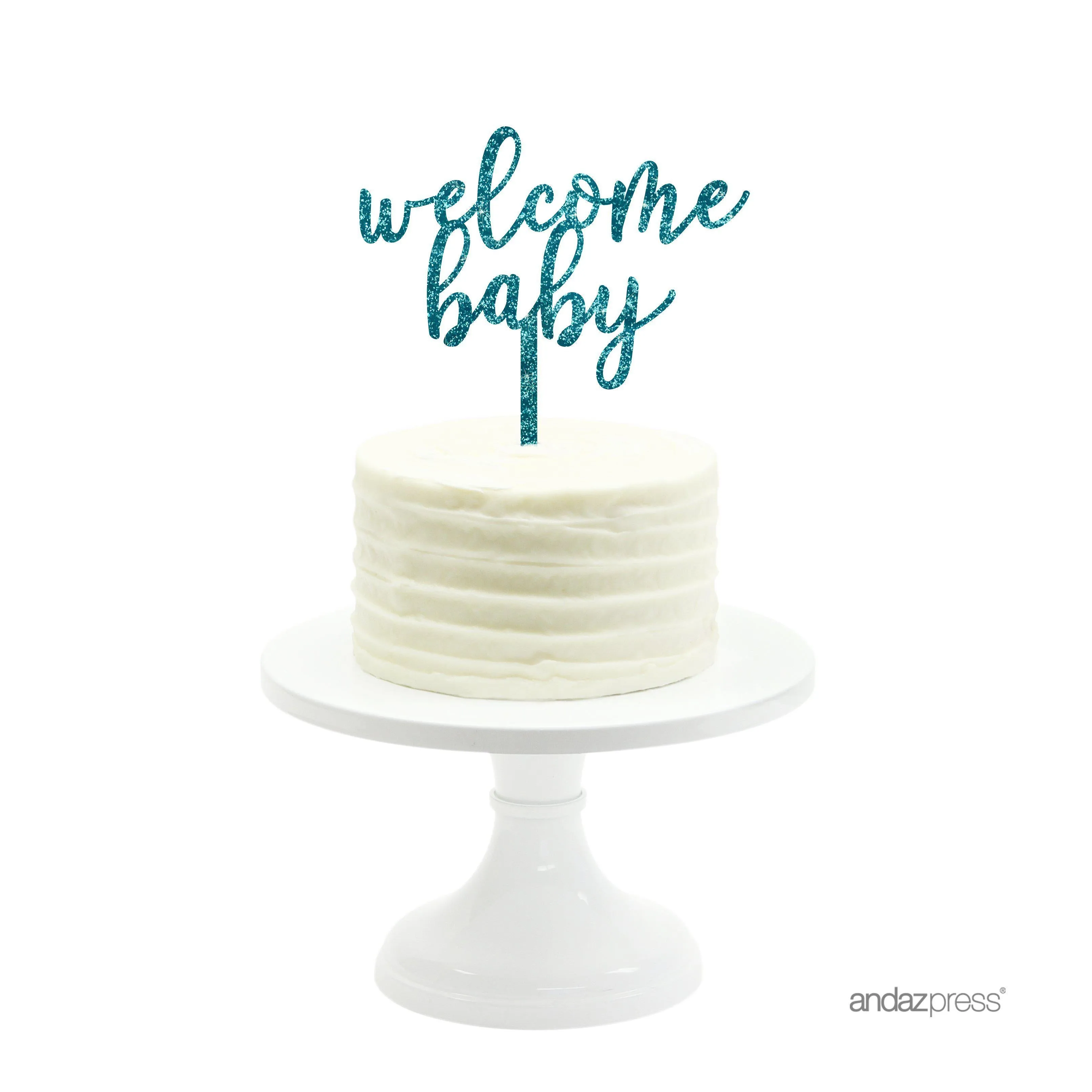 Baby Shower Welcome Baby Glitter Acrylic Cake Toppers