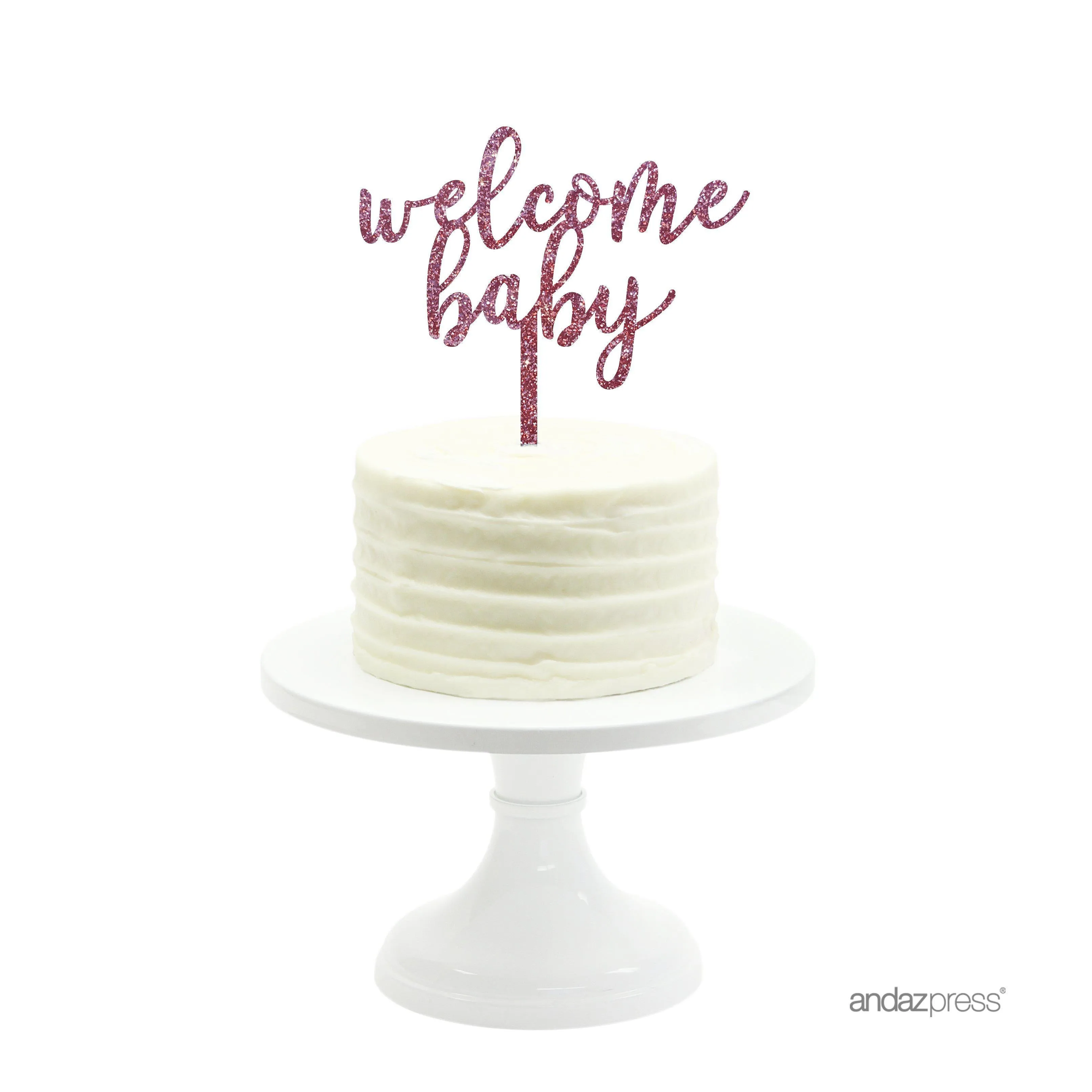 Baby Shower Welcome Baby Glitter Acrylic Cake Toppers