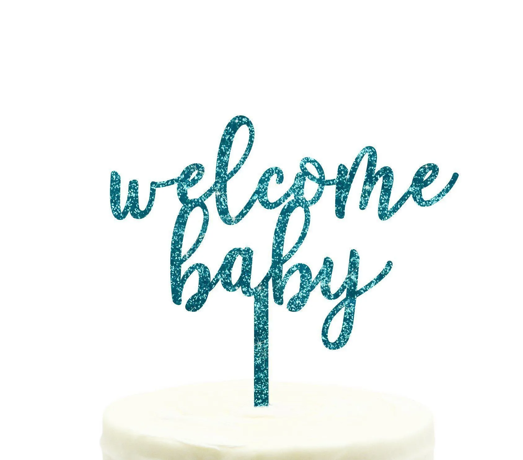 Baby Shower Welcome Baby Glitter Acrylic Cake Toppers