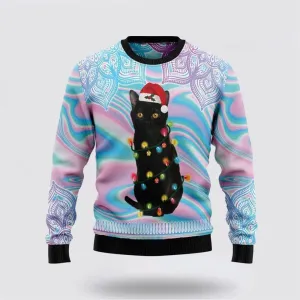 Black Cat Hologram Pattern Ugly Christmas Sweater For Men And Women, Best Gift For Christmas, Christmas Fashion Winter