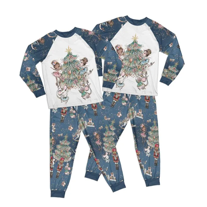 Blue and White Christmas Nutcracker Adult Pajamas Set