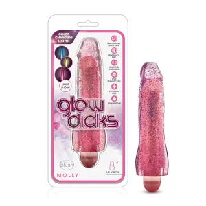 8-Inch Vibrating Dildo with Color-Changing Glitter in Blush Glow Pink