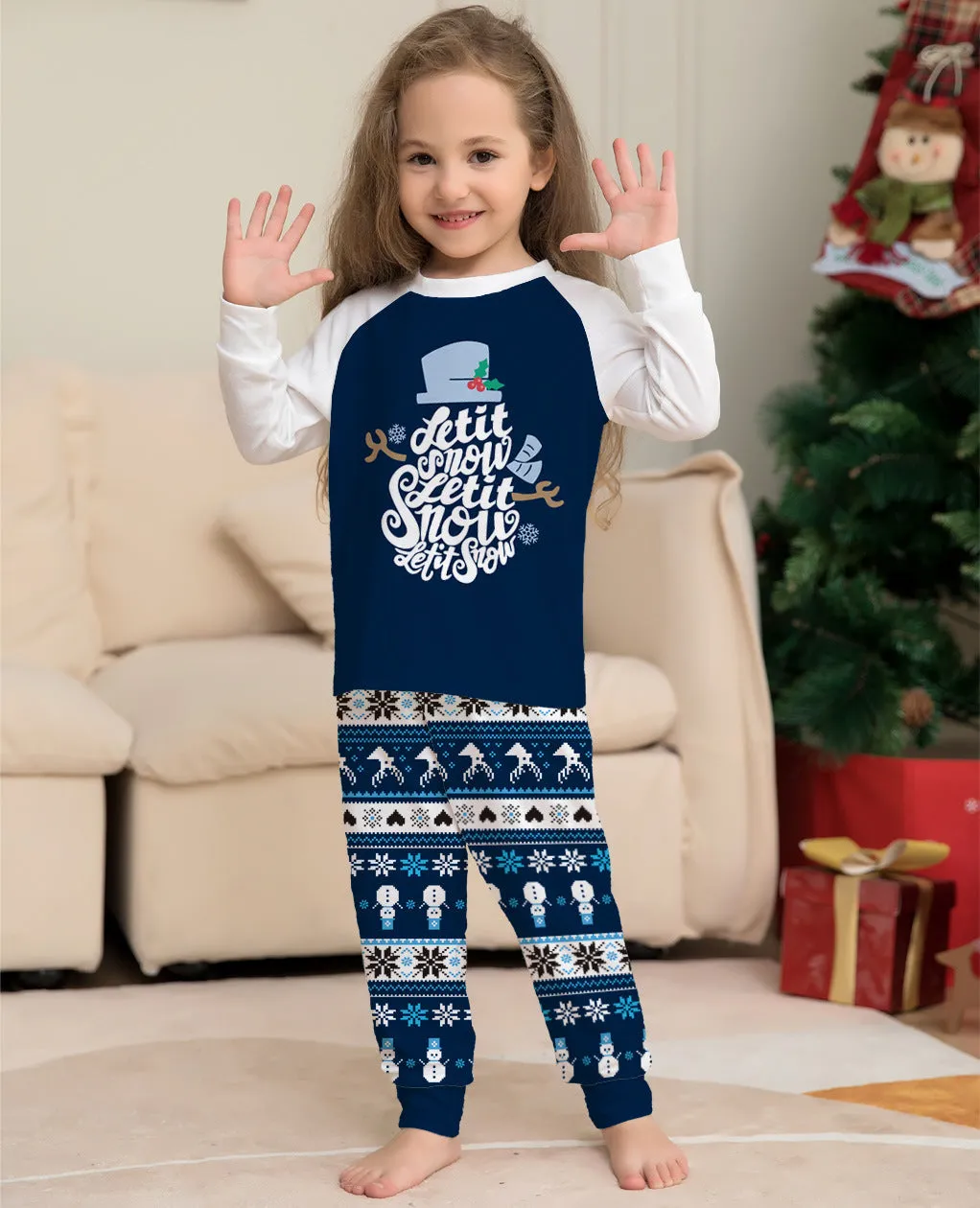 Cartoon Letter Print Parent-Child Christmas Pajama Set