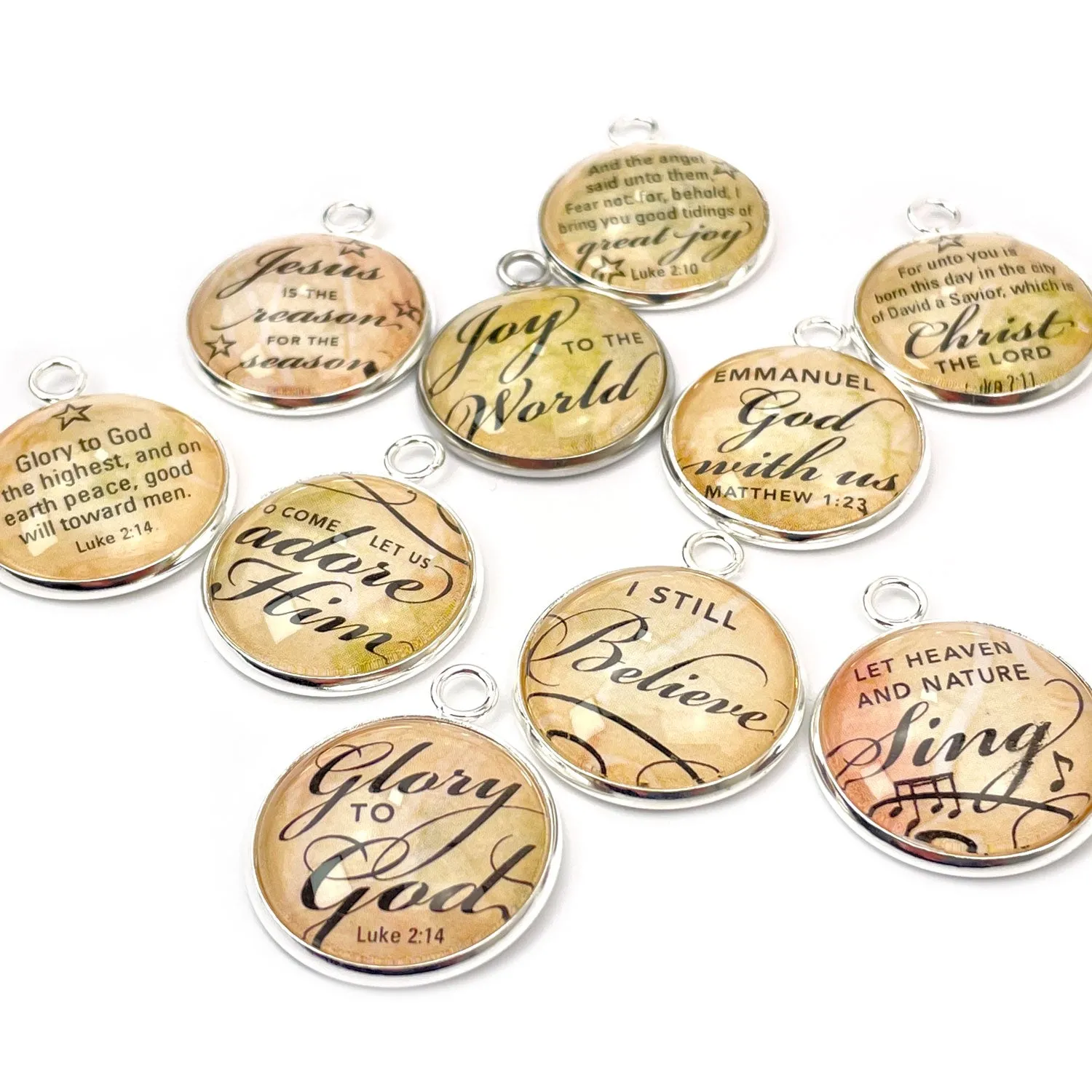 Christmas Glass Scripture Charms Set for Christmas Jewelry Making and DIY, 20mm, Gold, Silver – Bulk Designer Charms