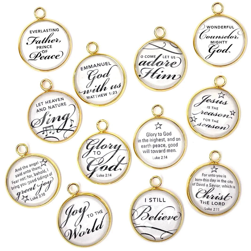 Christmas Glass Scripture Charms Set for Christmas Jewelry Making and DIY, 20mm, Gold, Silver – Bulk Designer Charms