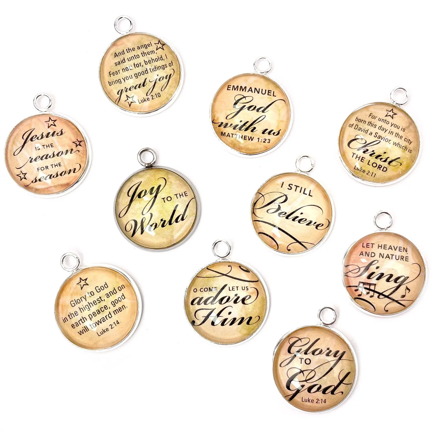 Christmas Glass Scripture Charms Set for Christmas Jewelry Making and DIY, 20mm, Gold, Silver – Bulk Designer Charms