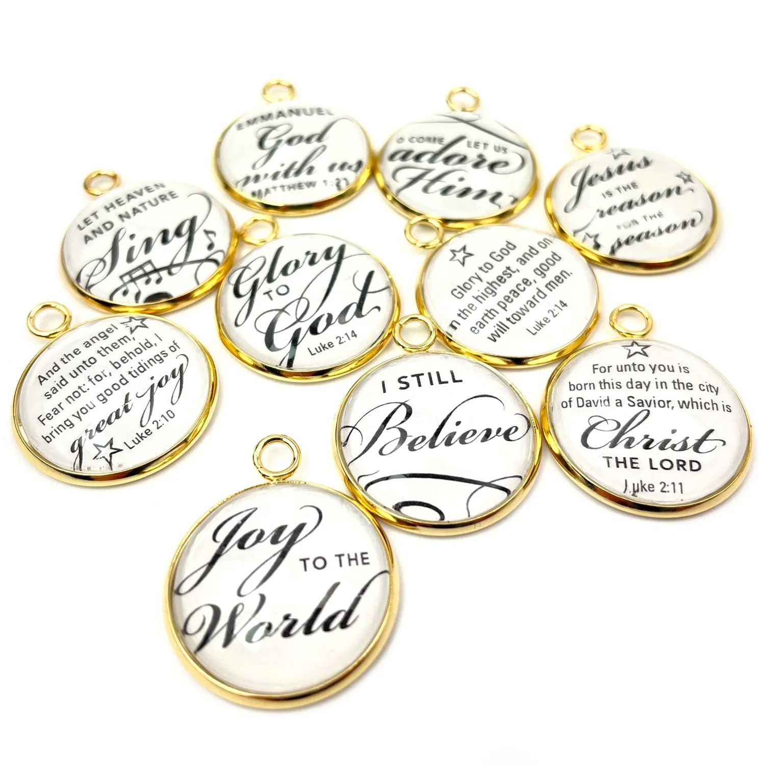 Christmas Glass Scripture Charms Set for Christmas Jewelry Making and DIY, 20mm, Gold, Silver – Bulk Designer Charms