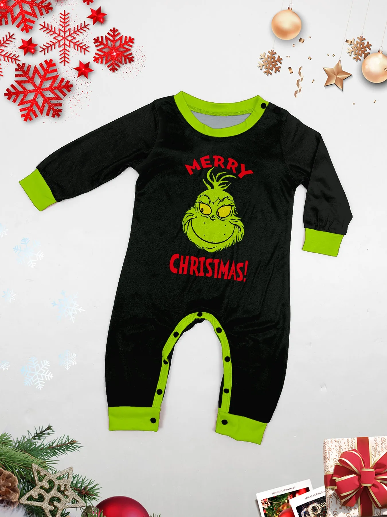 Christmas Grinch Cartoon Print Family Matching Long Sleeve Pajama Set