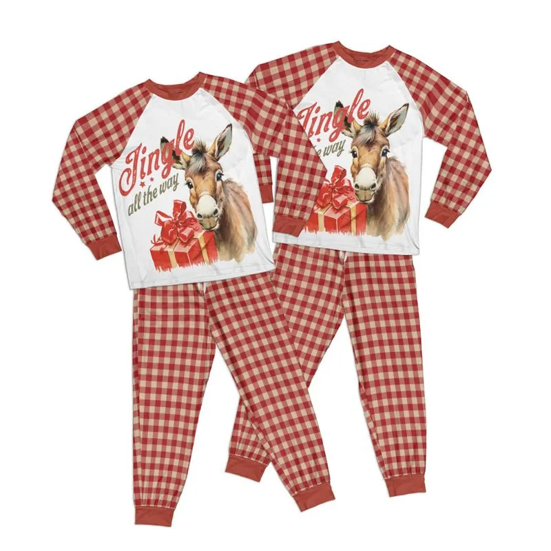 Country Christmas Donkey Jingle all the Way Adult Pajamas Set Matching