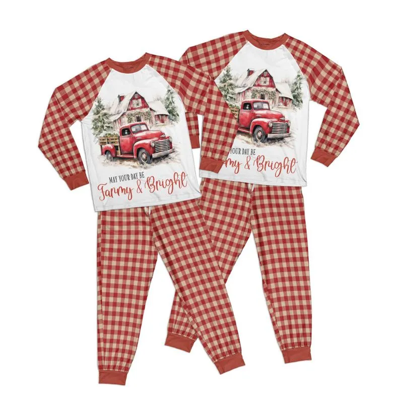 Country Christmas May Your Day be Farmy and Bright Adult Pajamas Set Matching