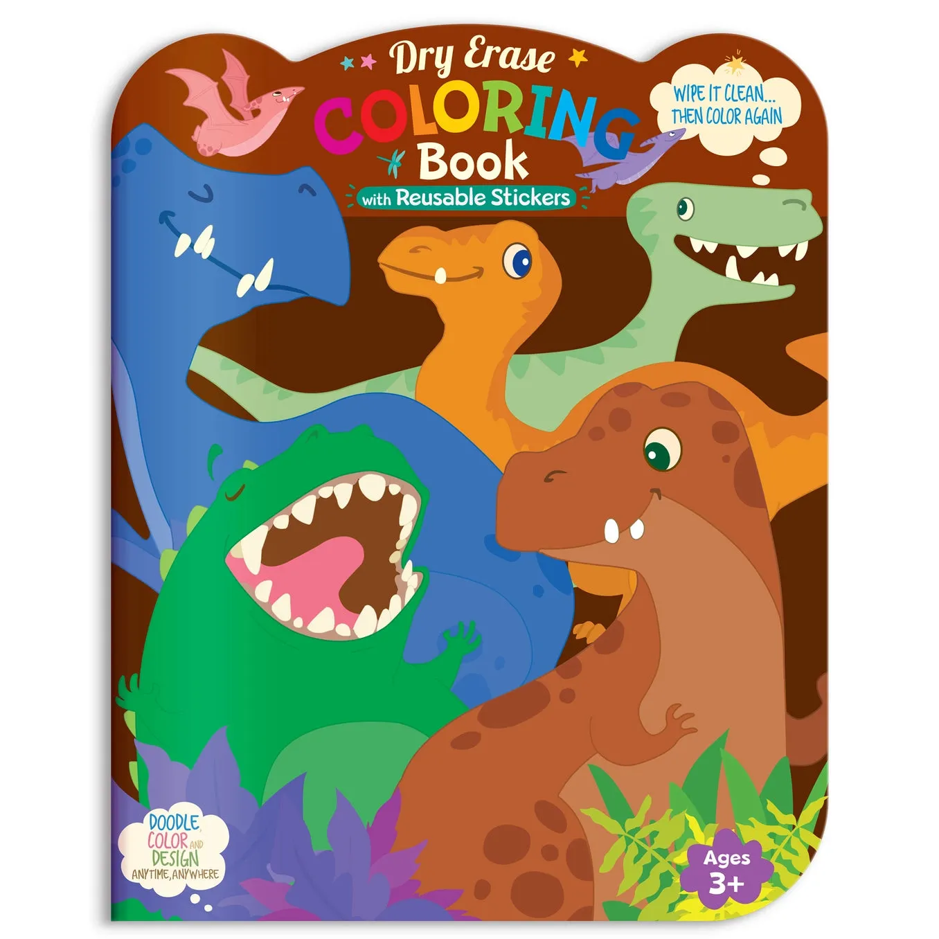 Dry Erase Reusable Coloring Book with Stickers - Dinosaur