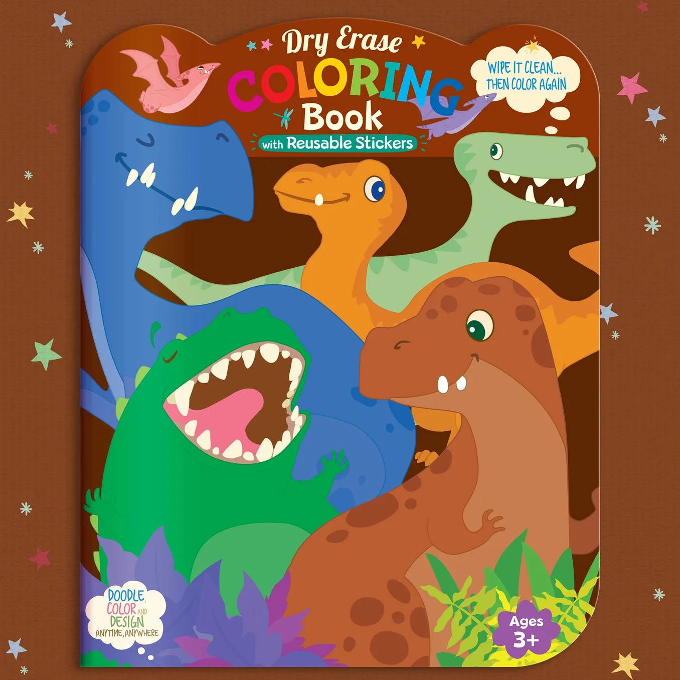 Dry Erase Reusable Coloring Book with Stickers - Dinosaur