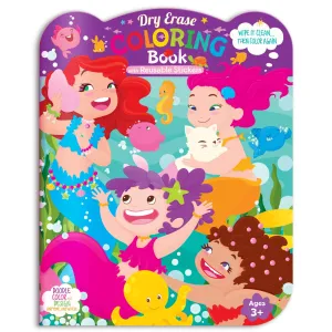 Dry Erase Reusable Coloring Book with Stickers - Mermaids