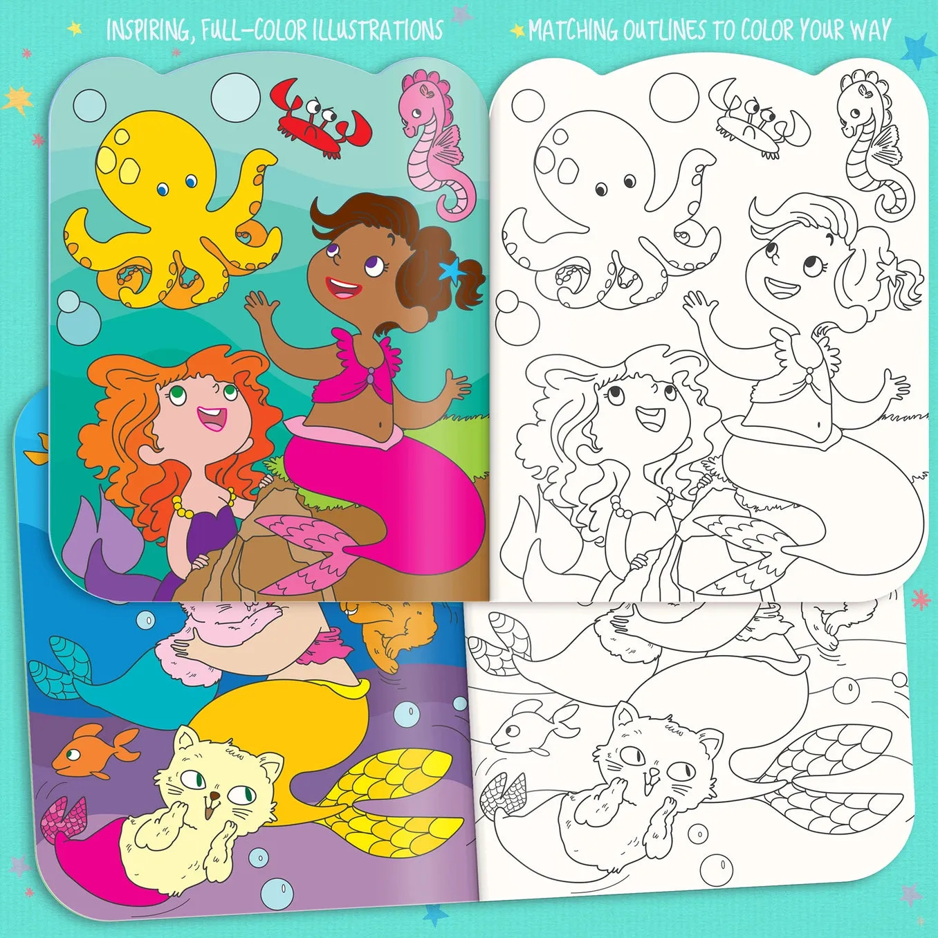 Dry Erase Reusable Coloring Book with Stickers - Mermaids