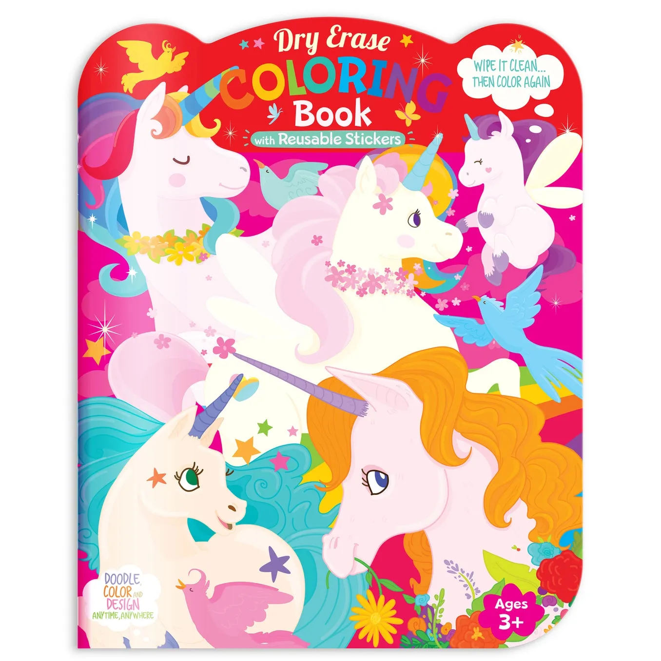 Dry Erase Reusable Coloring Book with Stickers - Unicorn