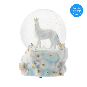 Elanze Designs White Unicorn Friends 100MM Musical Snow Globe Plays Tune You are My Sunshine