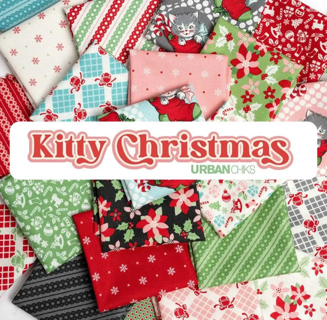 Fabric, Kitty Christmas Bias Lace by Urban Chiks - Red BERRY (by the yard)