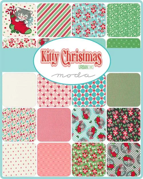 Fabric, Kitty Christmas Bias Lace by Urban Chiks - Red BERRY (by the yard)