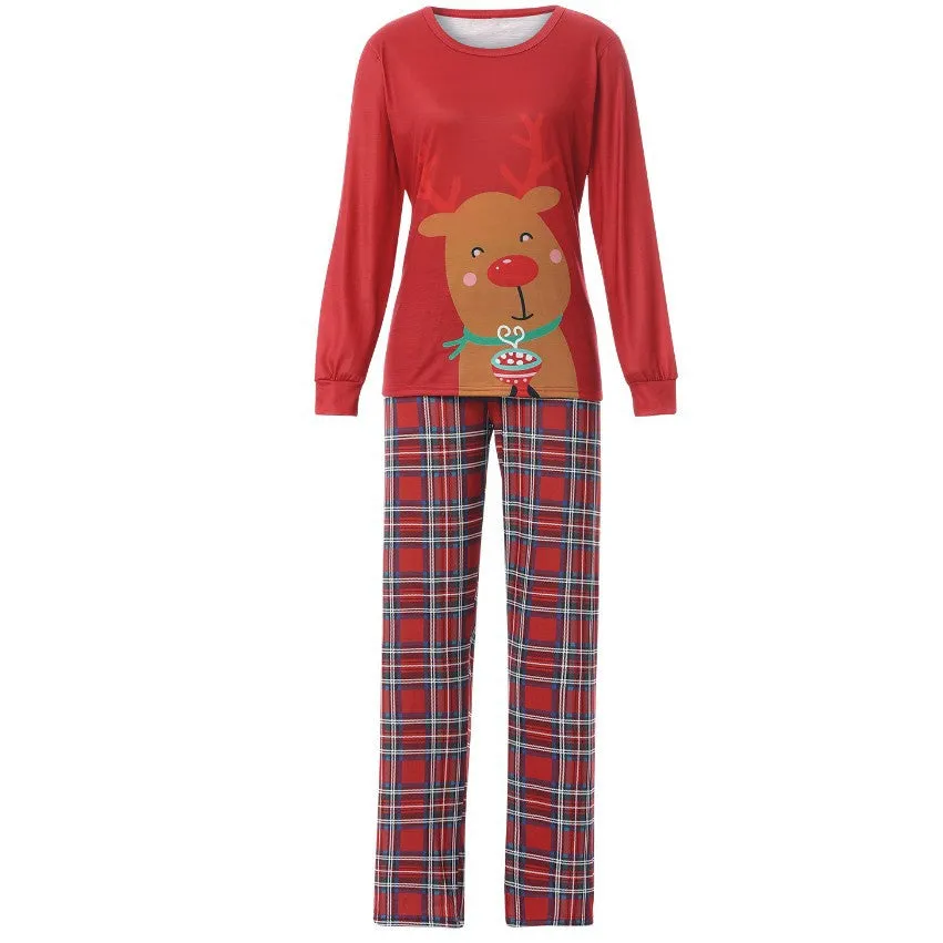 Family Matching Cartoon Deer Plaid Print Family Look Pajama Set