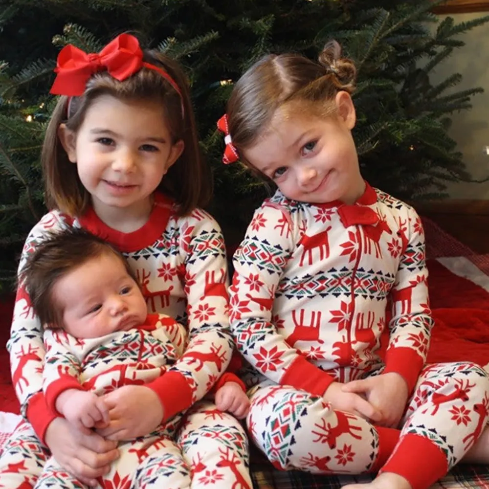 Family Matching Christmas Deer and Snowflake Pajamas Set