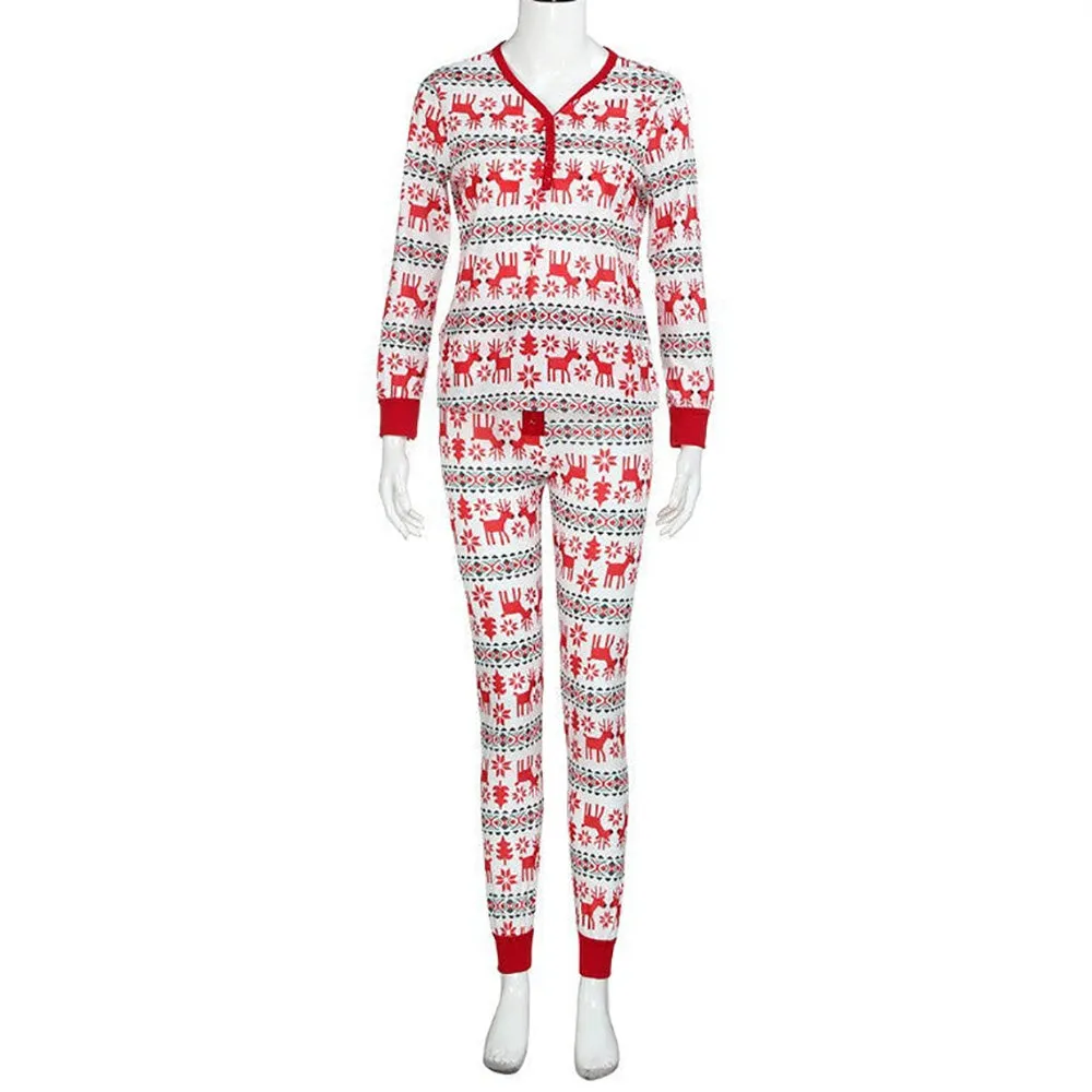 Family Matching Christmas Deer and Snowflake Pajamas Set