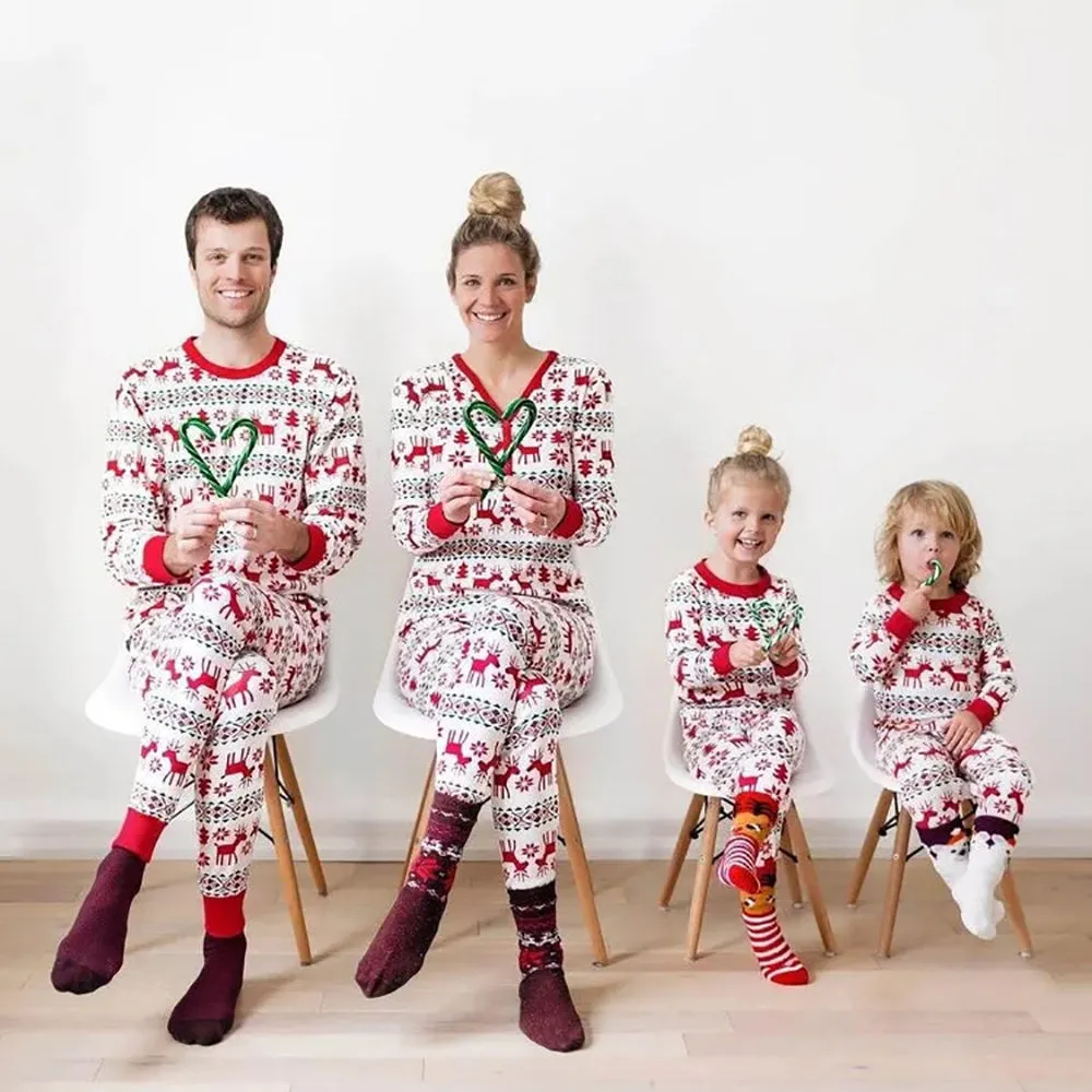 Family Matching Christmas Deer and Snowflake Pajamas Set