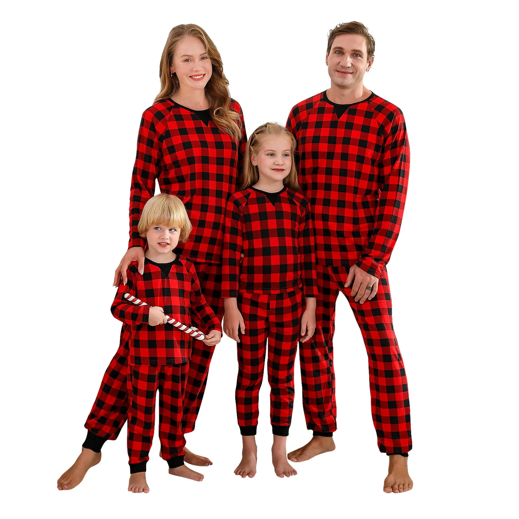 Family Matching Plaid Round Neck Christmas Pajamas Set