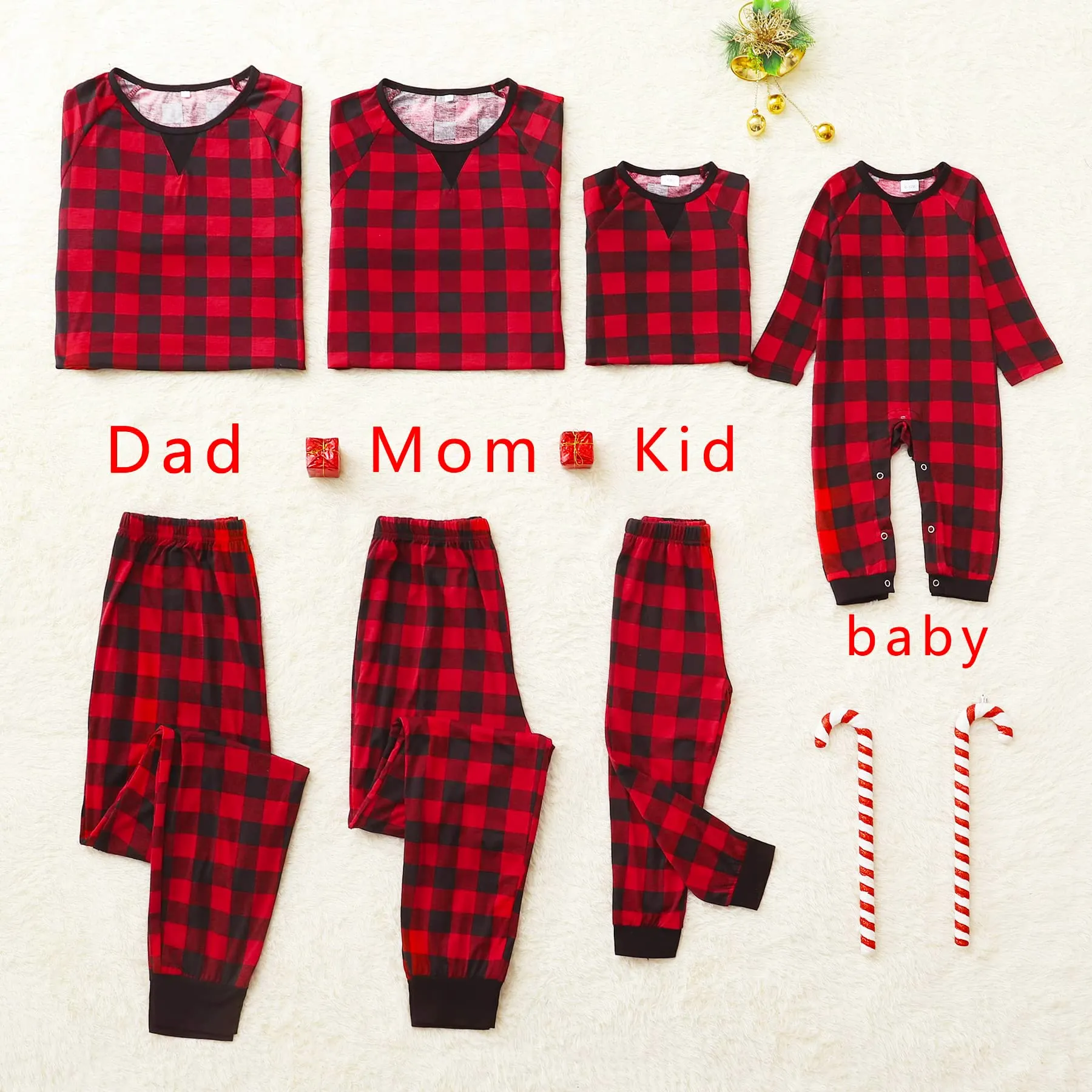 Family Matching Plaid Round Neck Christmas Pajamas Set