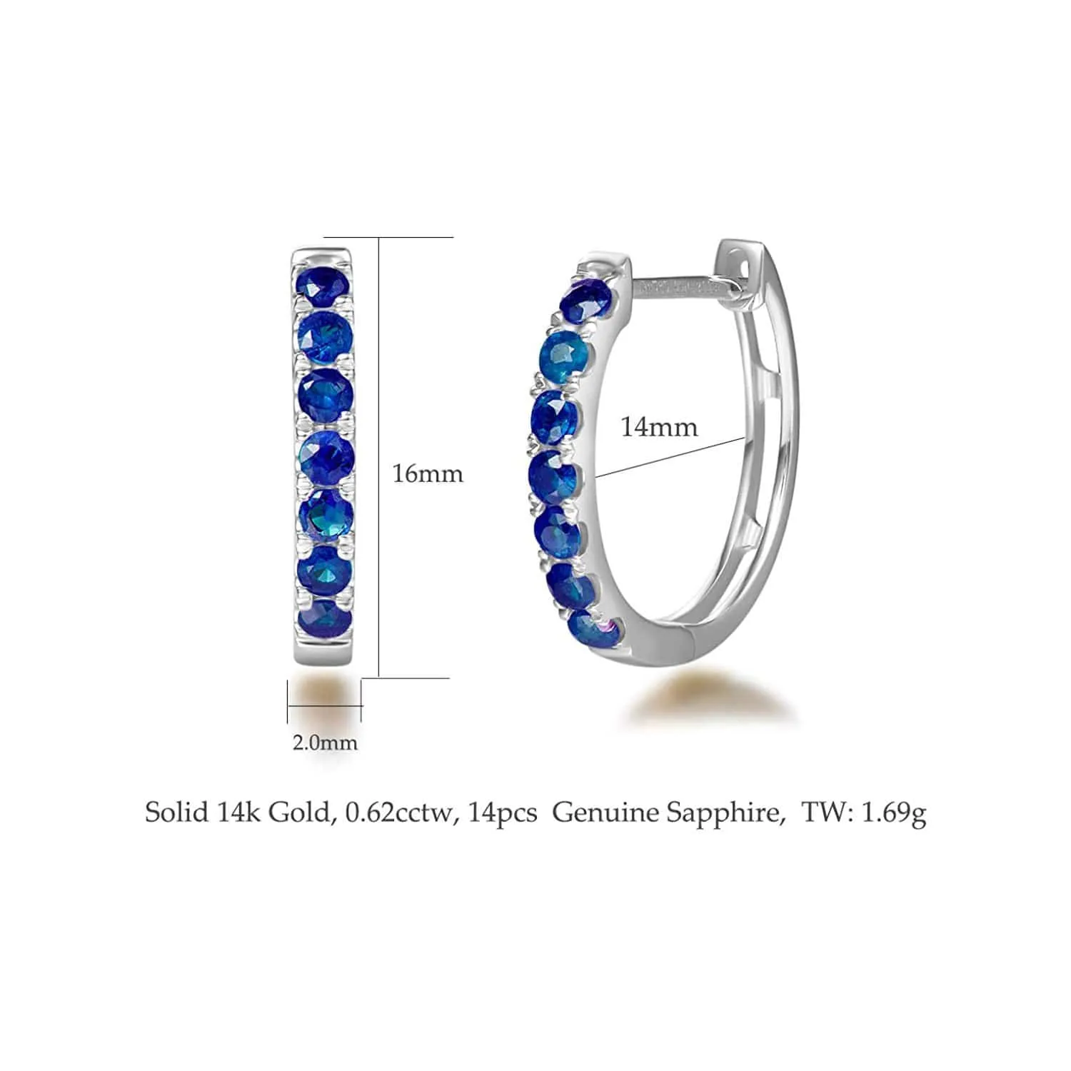 FANCIME Blue Sapphire 14k White Gold Hoop Earrings