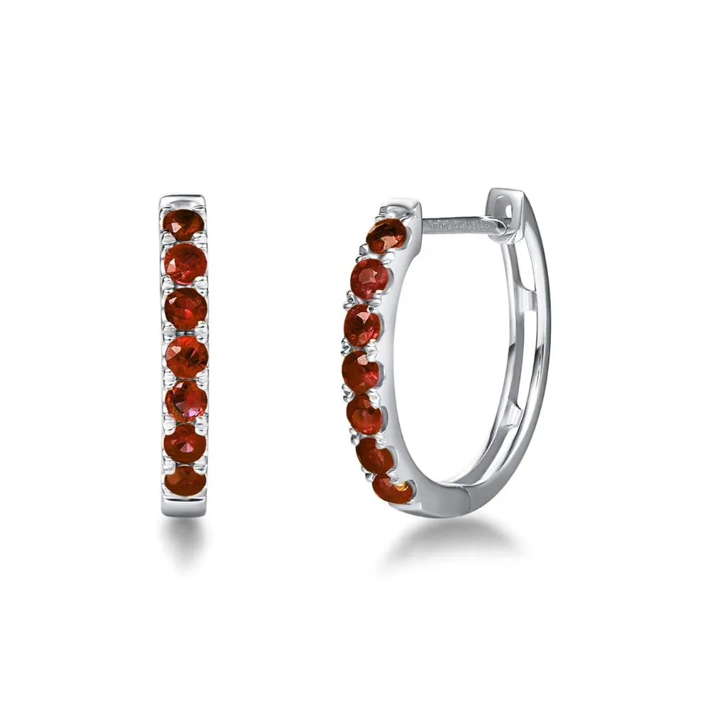 FANCIME Red Garnet 14K White Gold Hoop Earrings