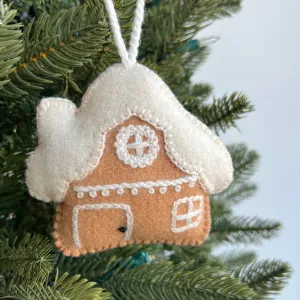 Gingerbread House Ornament, Embroidered Wool