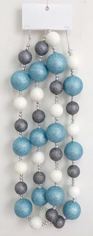 Glitter Ball Garland - Ice Blue, White, & Gray with Silver Beads