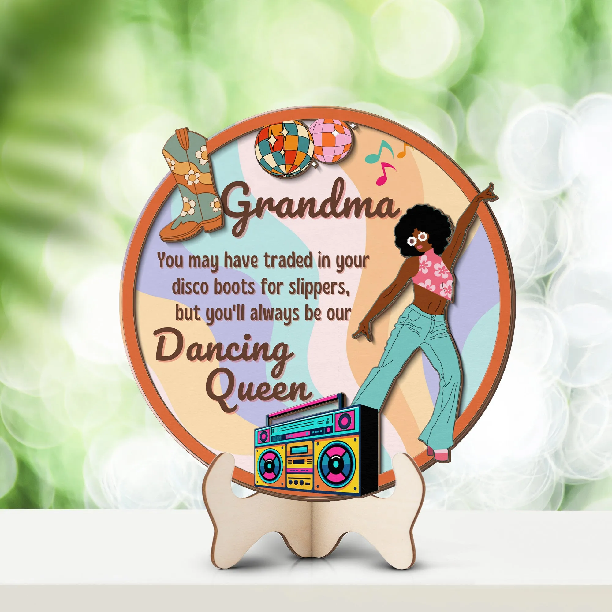 Grandparents day gift | Retro Vintage Cute and Funny Gift for Grand Ma Dancing Queen | 2-layer Wooden Sign.