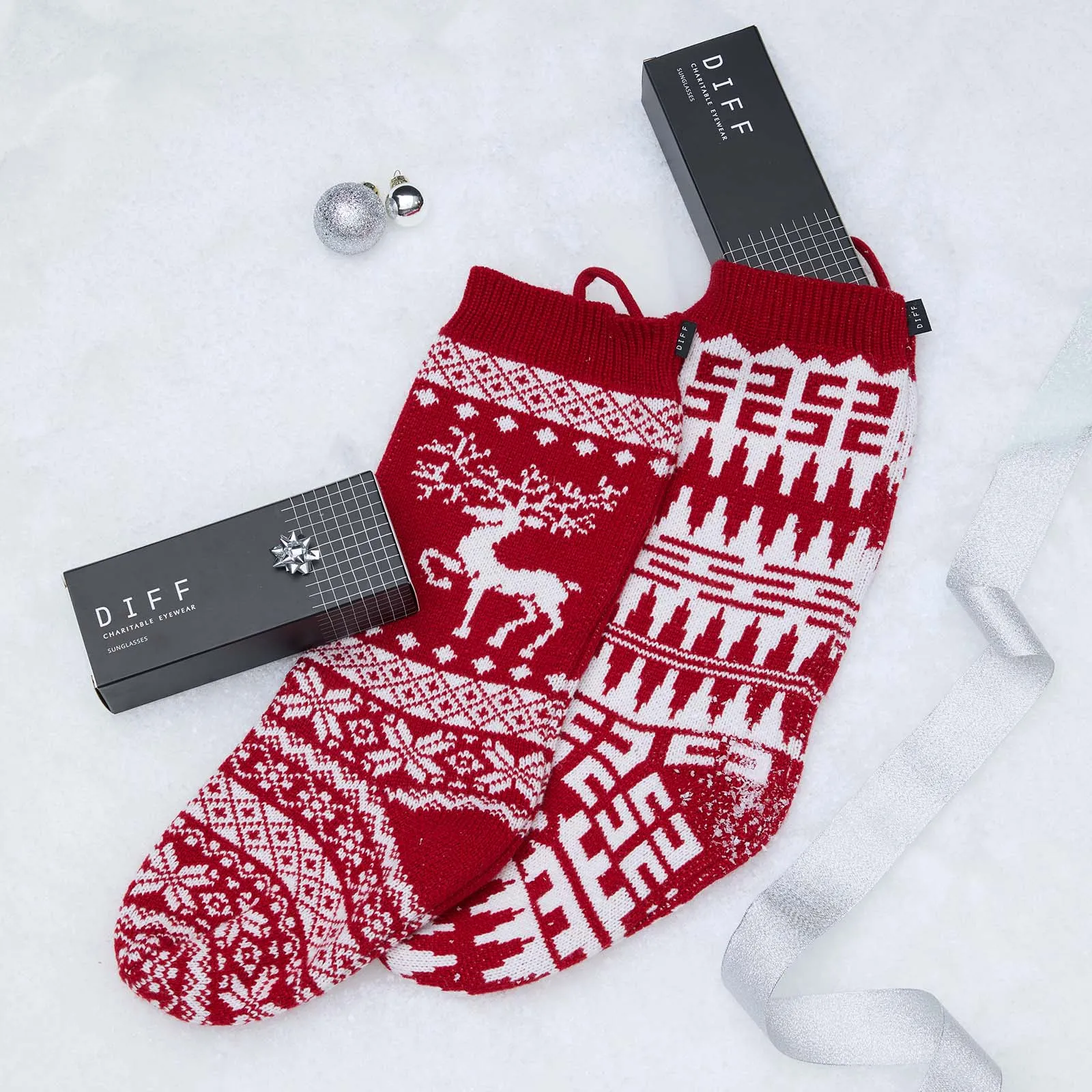 HOLIDAY STOCKING CHEVRON -  RED   WHITE