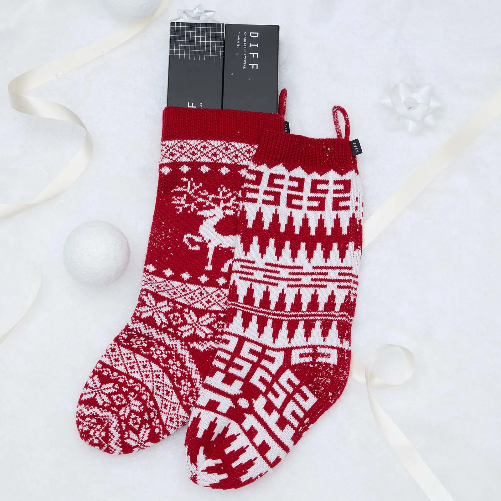 HOLIDAY STOCKING CHEVRON -  RED   WHITE